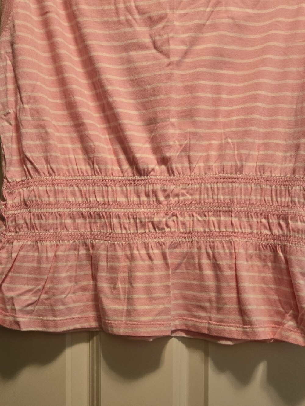 Time and Tru Pink and White Striped Sleeveless Peplum Top - Picture 4 of 6
